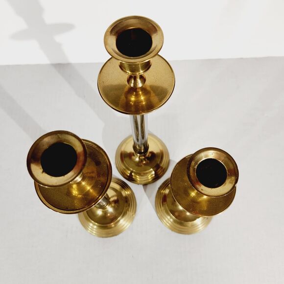 Enesco Graduated Candlestick Taper Candle Holders Metal Brass Stainless Vtg - Picture 2 of 11